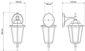 Applique Lanterna da Esterno IP54 E27 Nera - Serie TOSCA 1B