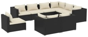 Set Salotto da Giardino 9 pz con Cuscini in Polyrattan Nero