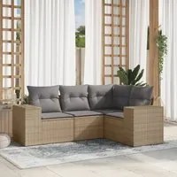 Set Divano da Giardino 4 pz con Cuscini Beige in Polyrattan 3222508