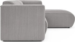 Divano angolare grigio chiaro (con penisola a destra/con chaise lounge) con rivestimento in velluto a coste Merid – Ropez