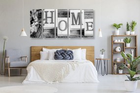 Quadri 5 pezzi – Lettere Home in bianco e nero