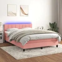 Letto a Molle con Materasso e LED Rosa 140x190 cm in Velluto 3134404