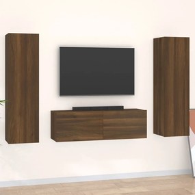 Set mobili porta tv 3 pz rovere marrone in legno multistrato