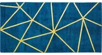 Tappeto Blu con Motivo Geometrico dorato Viscosa e Cotone 80 x 150 cm Intrecciato a Mano Stile Glam Moderno