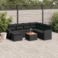 Set Divani da Giardino con Cuscini 8 pz Nero in Polyrattan 3256566