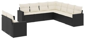 Set Divani da Giardino 9 pz con Cuscini Nero in Polyrattan