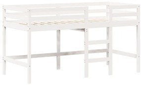 Letto soppalco con scala e tetto bianco 80x200 cm massello pino