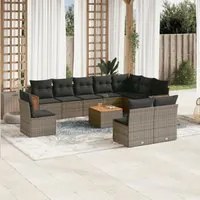 Set Divani da Giardino 11 pz con Cuscini in Polyrattan Grigio 3260163