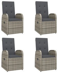Set da pranzo da giardino 5 pz con cuscini in polyrattan grigio