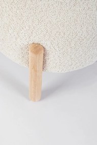 Pouf DAYLA in tessuto naturale effetto bouclé e gambe in legno rubberwood