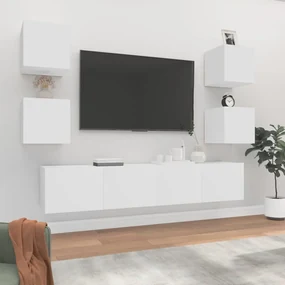 Set di mobili porta tv 6 pz bianco in legno multistrato