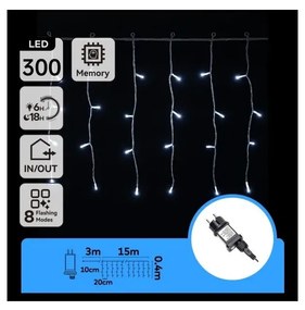 Aigostar - Catena luminosa natalizia LED per esterni 300 LED/8 funzioni 15x0,4 m IP44 bianco freddo