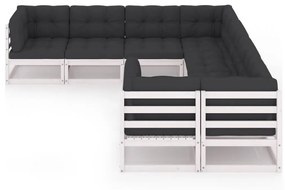 Set divani da giardino 8 pz con cuscini massello di pino bianco