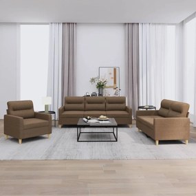 Set Di Divani 3 Pz Con Cuscini Marrone İn Tessuto /