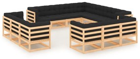 Set salotto giardino 13pz cuscini antracite legno massello pino