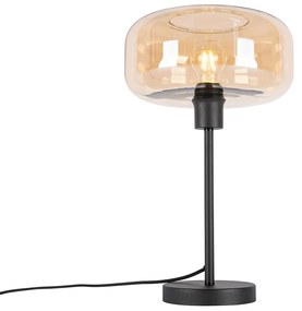 Lampada da tavolo Art Déco nera con vetro ambrato - Bizle