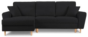 Divano angolare nero allungabile e con contenitore (con penisola a sinistra/con chaise lounge) con rivestimento in bouclé Kyoto – Cosmopolitan Design