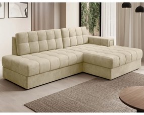 Divano angolare marrone chiaro allungabile (con penisola a destra/con chaise lounge) con rivestimento in velluto Blezalt – ELTAP