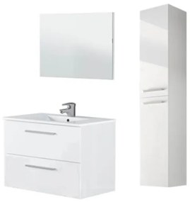 Mobile bagno sospeso 80 cm con colonna, lavabo e specchio bianco laccato - Aruba 94613