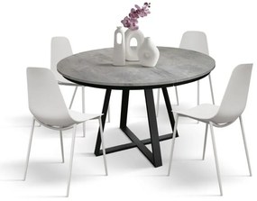 Tavolo rotondo PANTELLERIA in legno effetto grigio cemento con base a X in metallo antracite, allungabile ⌀120 cm &#8211; ⌀170 cm