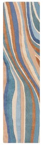 Passatoia blu in lana tessuta a mano 60x230 cm Abstract Flow - Flair Rugs