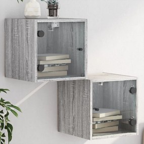 Comodini Con Ante İn Vetro 2pz Grigio Sonoma 35x37x35 Cm /