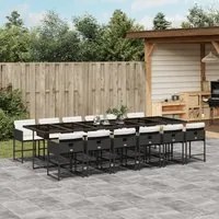 Set da Pranzo da Giardino 13pz con Cuscini Nero in Polyrattan 3278069