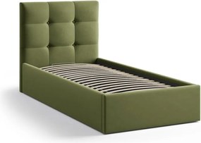 Letto singolo imbottito verde con contenitore con rete inclusa 90x200 cm Phaedra – Micadoni