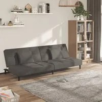 Divano Letto a 2 Posti con 2 Cuscini Grigio Scuro in Velluto 375808