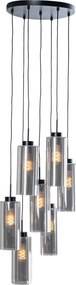 Lampadario Art Déco nero con vetro fumé a 7 luci - Laura