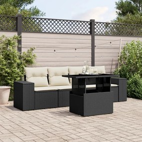 Set divani da giardino 5 pz con cuscini in polyrattan nero