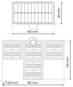 LED Proiettore solare con sensore di movimento e crepuscolare 30W/3,7V 2400 mAh IP47 + +TC