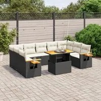 Set Divani da Giardino 10pz con Cuscini in Polyrattan Nero 3273660