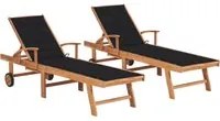 Lettini Prendisole 2 pz con Cuscino Nero in Legno di Teak cod mxl 5660