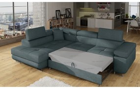 Divano angolare blu allungabile/con contenitore (con penisola a sinistra/a L) Anton – ELTAP