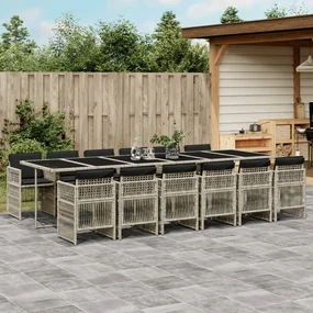 Set da pranzo da giardino 13pz con cuscini grigio in polyrattan
