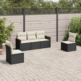 Set divani da giardino 5 pz con cuscini in polyrattan nero