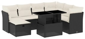 Set divani da giardino con cuscini 8 pz nero in polyrattan