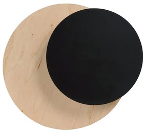 Applique 1 Luce A Disco Con Base In Legno Naturale E Acciaio Nero