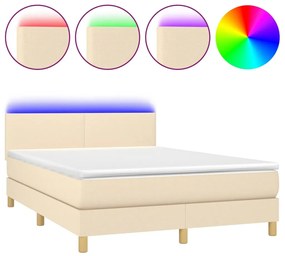 Letto a Molle con Materasso e LED Crema 140x200 cm in Tessuto