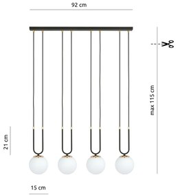 Lampadario a Sospensione in Acciaio e Vetro GLAM 4 Nero 4xE14 Colore del corpo Nero e Oro