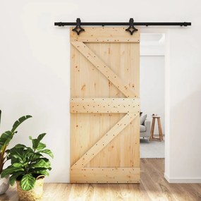 Porta Scorrevole Con Set Hardware 95x210 Cm Legno Massello Pino /