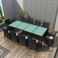 Set da Pranzo da Giardino 11 pz con Cuscini in Polyrattan Nero 42570