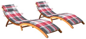 Sdraio 2 Pz Con Cuscini İn Legno Massello Di Acacia /
