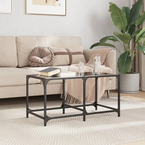 Tavolino Con Piano İn Vetro Nero 78,5x40x40 Cm Acciaio /