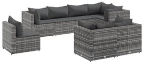 Set divani da giardino 8 pz con cuscini in polyrattan grigio