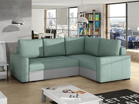 Divano letto matrimoniale angolare Reykjavík - Tessuto grigio chiaro+tessuto verde acqua