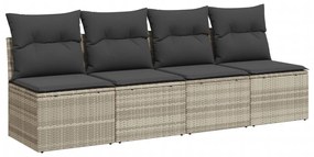 Divano da giardino con cuscini 4 posti grigio chiaro polyrattan