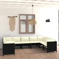 Set Divani da Giardino 9 pz con Cuscini in Polyrattan Nero 3059794