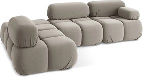 Divano angolare componibile beige (con penisola a sinistra) con rivestimento in velluto Lokua – Makamii